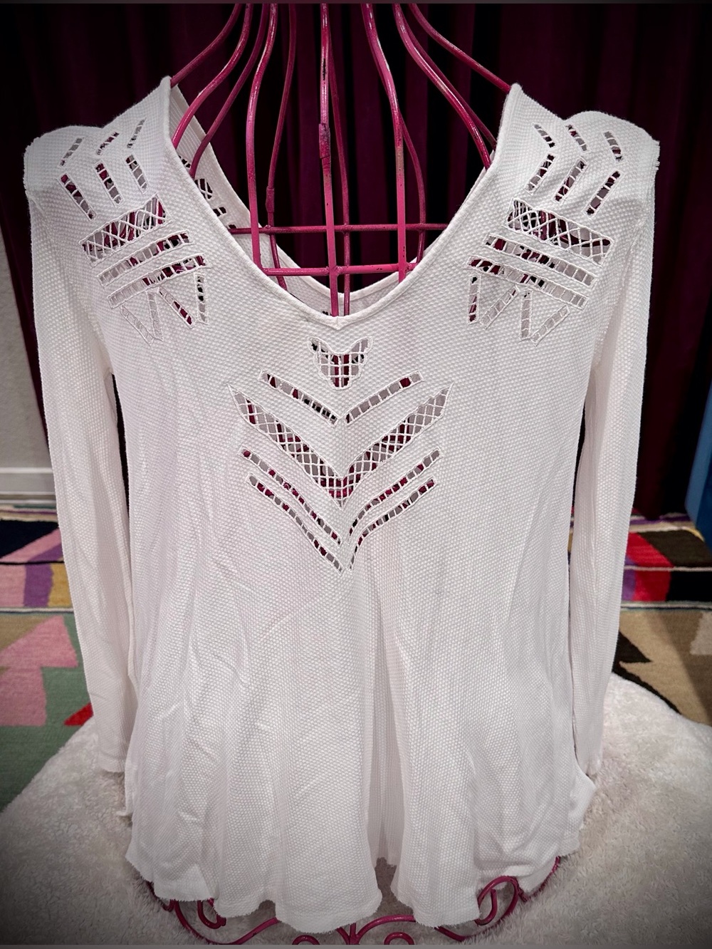 We The Free Moonrise thermal White Crochet-Detail Long Sleeve Tunic